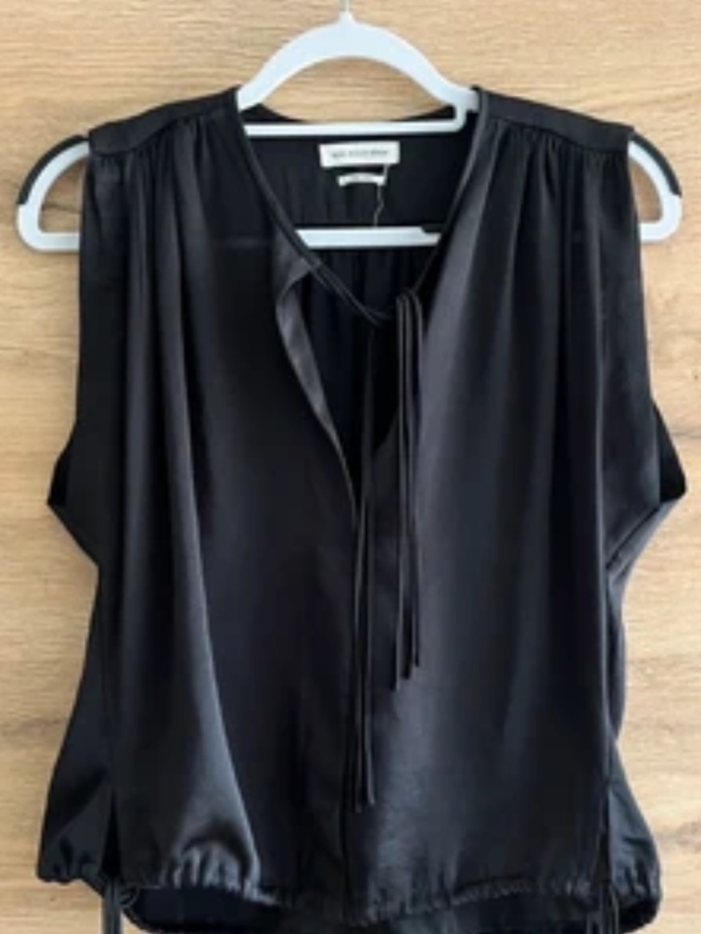 Isabel Marant Black Sleeveless Satin Tie-Neck Blouse